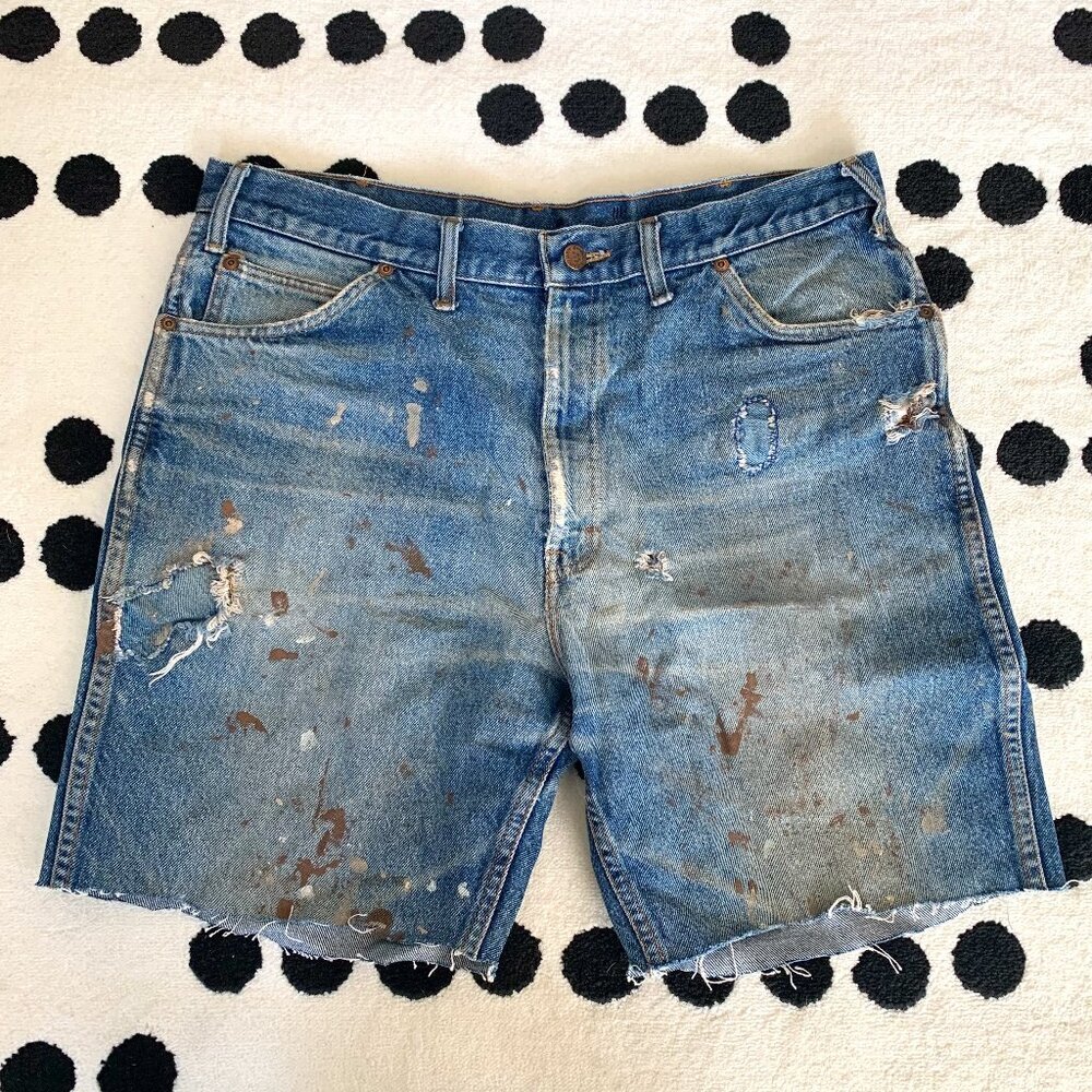Vintage Distressed Paint Splattered Jorts Marks Work Warehouse Jean Shorts